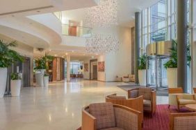 Elegant lobby workspace at the Hilton Reading.