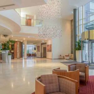 Elegant lobby workspace at the Hilton Reading.