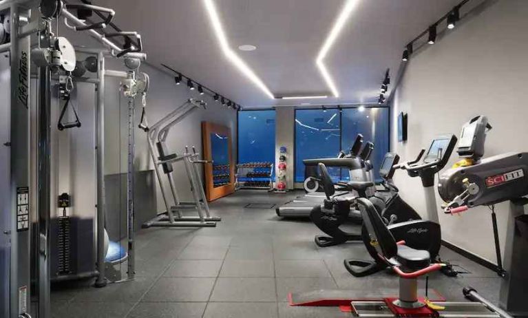 Fitness center at the Hilton London Bankside.