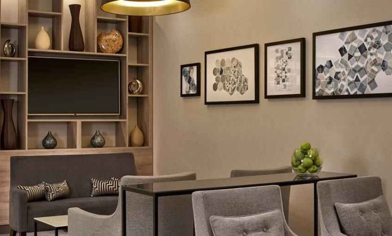 Hotel workspace with sofas perfect for co-working at the DoubleTree by Hilton Coventry Building Society Arena.