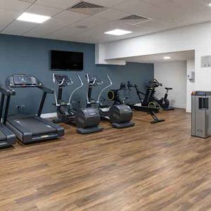 Fully equipped fitness center at the Hilton London Gatwick Airport.