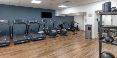 Fully equipped fitness center at the Hilton London Gatwick Airport.