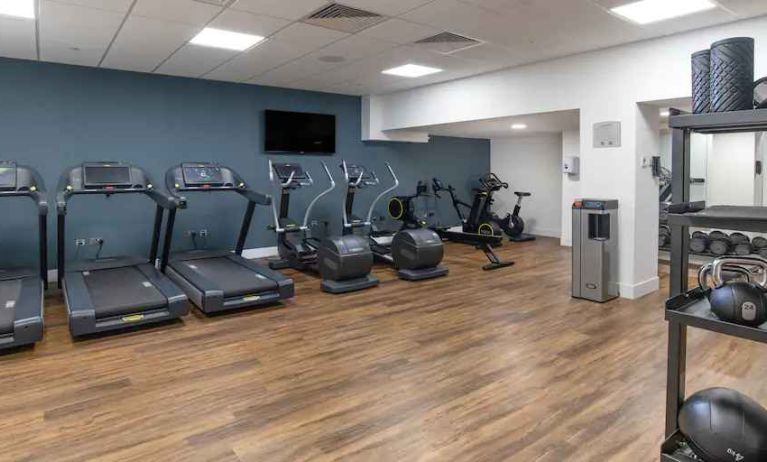 Fully equipped fitness center at the Hilton London Gatwick Airport.