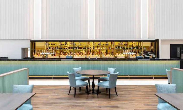 Elegant bar area perfect for co-working at the Hilton London Gatwick Airport.