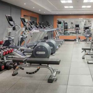 Fully equipped fitness center at the Hilton Northampton.