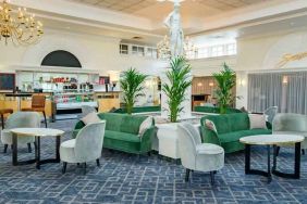 Elegant lobby workspace with lounges at the Hilton Northampton.