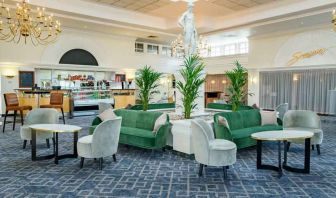 Elegant lobby workspace with lounges at the Hilton Northampton.