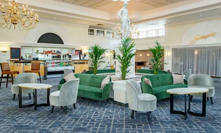 Elegant lobby workspace with lounges at the Hilton Northampton.