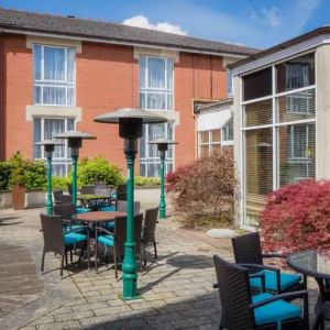 Outdoor patio perfect for co-working at the Hilton Northampton.