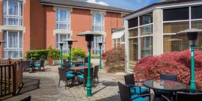 Outdoor patio perfect for co-working at the Hilton Northampton.