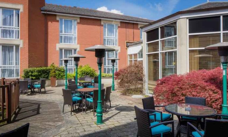 Outdoor patio perfect for co-working at the Hilton Northampton.