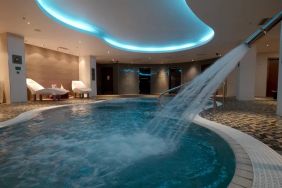 Indoor pool at the spa area of the Hilton London Heathrow Airport Terminal 5.