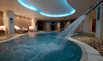 Indoor pool at the spa area of the Hilton London Heathrow Airport Terminal 5.