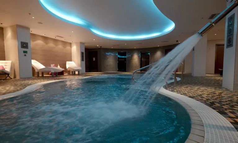 Indoor pool at the spa area of the Hilton London Heathrow Airport Terminal 5.