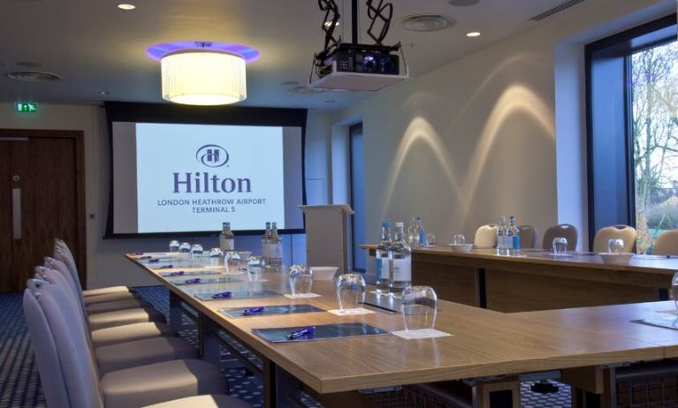 Meeting room with u shape table at the Hilton London Heathrow Airport Terminal 5.