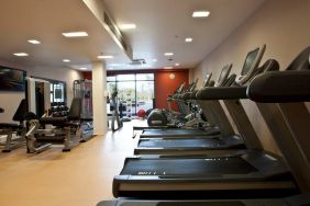 Fitness center with treadmills at the Hilton London Heathrow Airport Terminal 5.