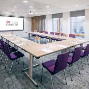 Meeting room with u shape table at the Hilton Garden Inn Birmingham Brindleyplace.