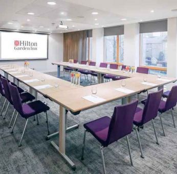 Meeting room with u shape table at the Hilton Garden Inn Birmingham Brindleyplace.