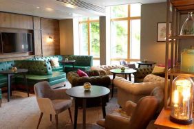 Comfortable lobby workspace at the Hilton Garden Inn Birmingham Brindleyplace.