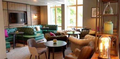 Comfortable lobby workspace at the Hilton Garden Inn Birmingham Brindleyplace.