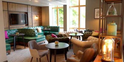 Comfortable lobby workspace at the Hilton Garden Inn Birmingham Brindleyplace.