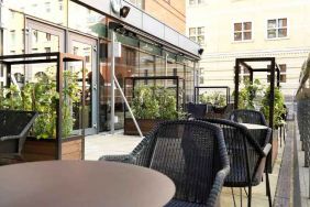 Outdoor patio perfect as workspace at the Hilton Garden Inn Birmingham Brindleyplace.