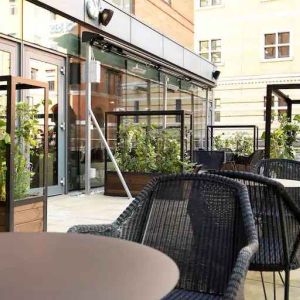 Outdoor patio perfect as workspace at the Hilton Garden Inn Birmingham Brindleyplace.