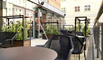 Outdoor patio perfect as workspace at the Hilton Garden Inn Birmingham Brindleyplace.