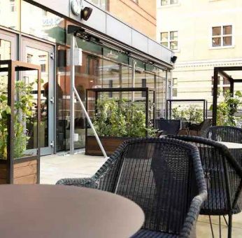 Outdoor patio perfect as workspace at the Hilton Garden Inn Birmingham Brindleyplace.