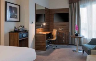 Working station in a hotel room at the DoubleTree by Hilton London Angel Kings Cross.