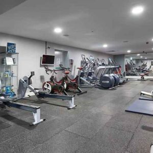 Fully equipped fitness center at the DoubleTree by Hilton Bristol North.