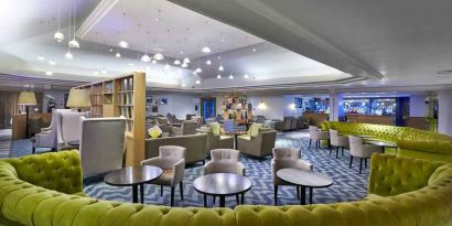 Stylish and comfortable lobby workspace at the DoubleTree by Hilton Bristol North.