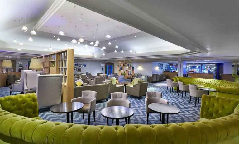 Stylish and comfortable lobby workspace at the DoubleTree by Hilton Bristol North.