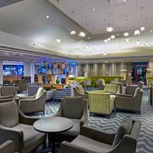 Elegant dining area with tables and chairs at the DoubleTree by Hilton Bristol North.