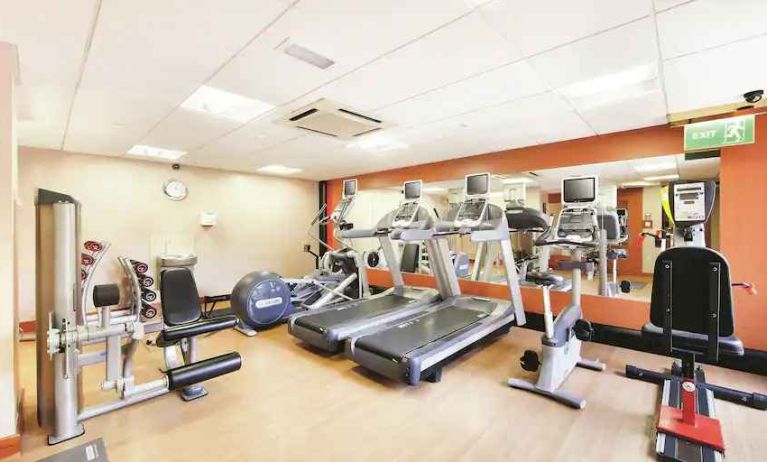 Fitness center with machines at the DoubleTree by Hilton Manchester Airport.