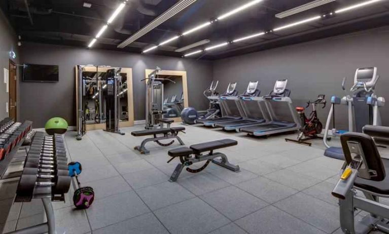 Fully equipped fitness center at the Hilton Bournemouth.