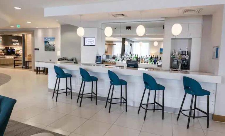 Co-working space along the bar area at the Hampton by Hilton Bournemouth.