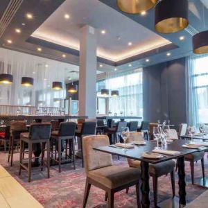 Restaurant area perfect for co-working at the Hilton Garden Inn Birmingham Airport UK.