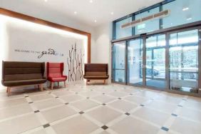 Spacious hotel reception at the Hilton Garden Inn Birmingham Airport UK.