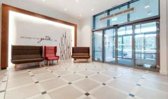 Spacious hotel reception at the Hilton Garden Inn Birmingham Airport UK.