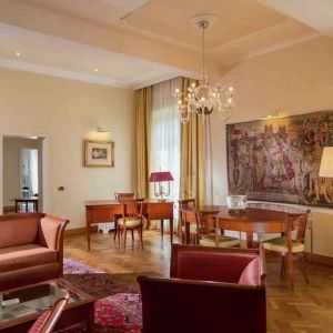 Comfortable living room perfect as workspace at the Grand Hotel Villa Torretta Milan Sesto, Curio Collection.