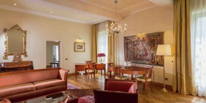 Comfortable living room perfect as workspace at the Grand Hotel Villa Torretta Milan Sesto, Curio Collection.