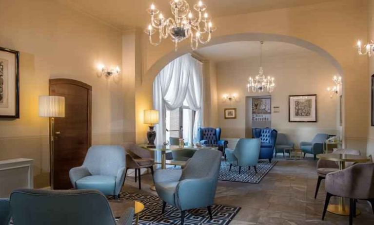 Stylish lobby workspace at the Grand Hotel Villa Torretta Milan Sesto, Curio Collection.