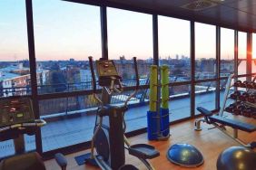 Fitness center with view at the Hilton Garden Inn Milan North.