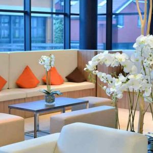 Beautiful lobby workspace at the Hilton Garden Inn Milan North.