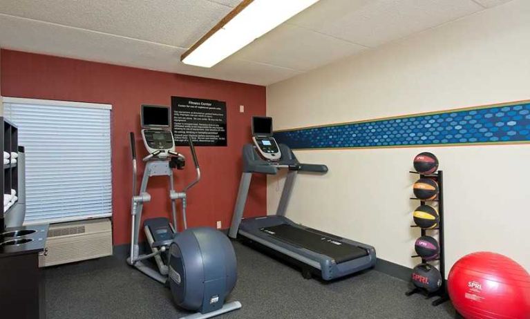 well equipped fitness center at Hampton Inn Bloomington.