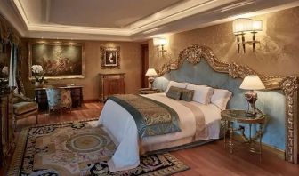 Elegant and comfortable king suite at the Rome Cavalieri, A Waldorf Astoria Hotel.