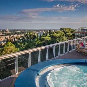 Beautiful terrace with jacuzzi overlooking the city at the Rome Cavalieri, A Waldorf Astoria Hotel.