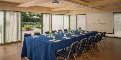 Meeting room overlooking the garden at the Rome Cavalieri, A Waldorf Astoria Hotel.