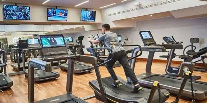 Fully equipped fitness center at the Rome Cavalieri, A Waldorf Astoria Hotel.